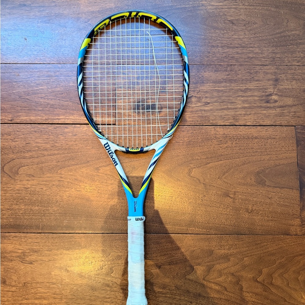 Wilson Juice Tennis Racket with Blue and Yellow Design